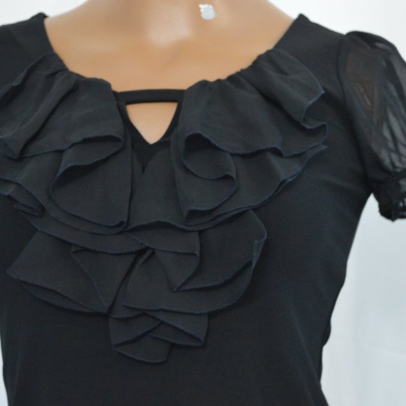 Black blouse with ruffle front - Picture 2 of 5